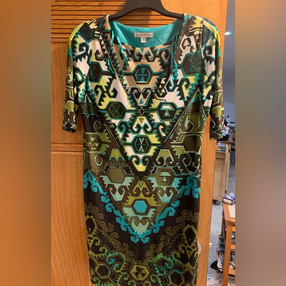 Women Bohemian Used Good Condition Mini Dress with boat neck ; Size 8 P